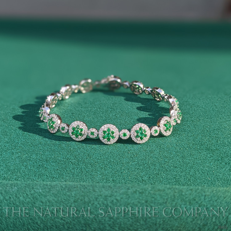 2.57 Ct.Tw. Emerald Natural Diamond Pave Bracelet, 18K White Gold