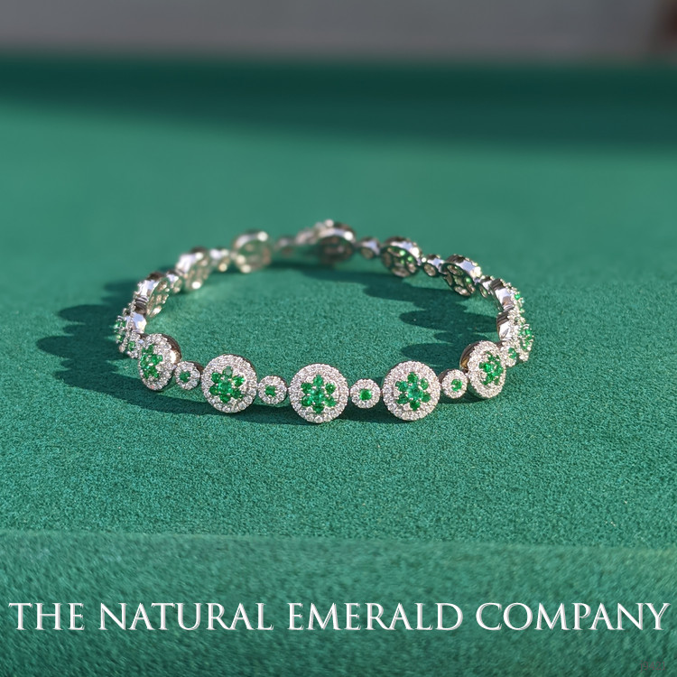 2.57 Ct.Tw. Emerald Natural Diamond Pave Bracelet, 18K White Gold