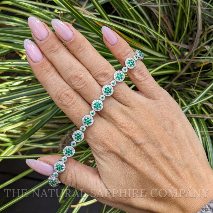 2.57 Ct.Tw. Emerald Natural Diamond Pave Bracelet, 18K White Gold