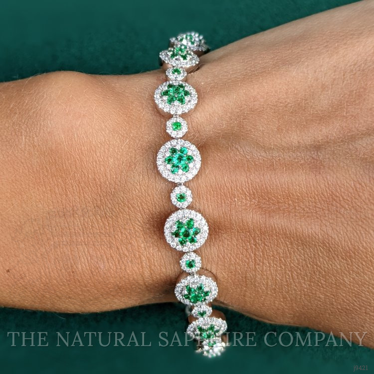 2.57 Ct.Tw. Emerald Natural Diamond Pave Bracelet, 18K White Gold