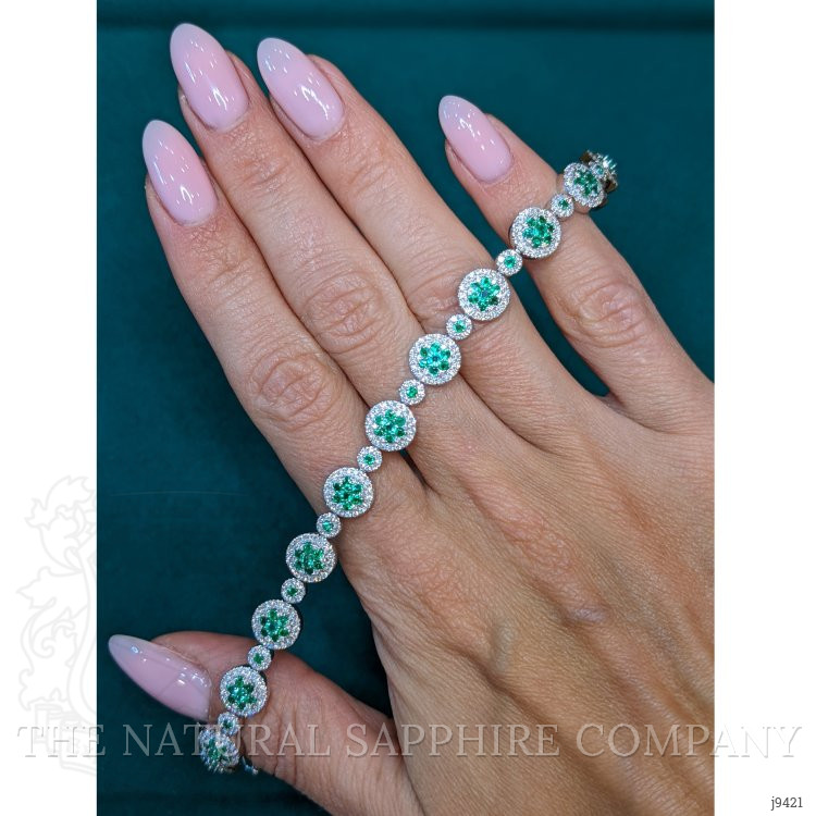 2.57 Ct.Tw. Emerald Natural Diamond Pave Bracelet, 18K White Gold
