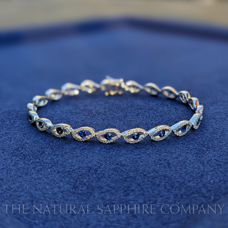 1.91 Ct.Tw. Blue Sapphire and Natural Diamond Pave Bracelet, 18K White Gold