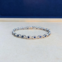 1.91 Ct.Tw. Blue Sapphire and Natural Diamond Pave Bracelet, 18K White Gold Image