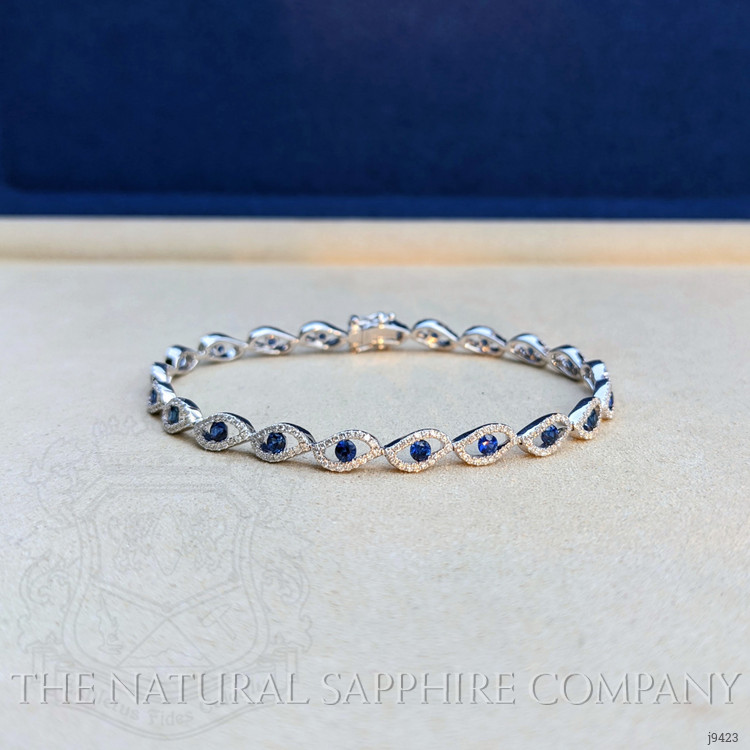 1.91 Ct.Tw. Blue Sapphire and Natural Diamond Pave Bracelet, 18K White Gold