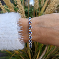 1.91 Ct.Tw. Blue Sapphire and Natural Diamond Pave Bracelet, 18K White Gold Image