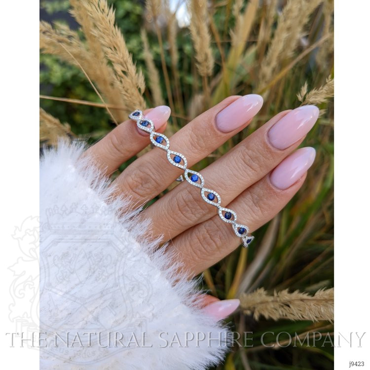 1.91 Ct.Tw. Blue Sapphire and Natural Diamond Pave Bracelet, 18K White Gold