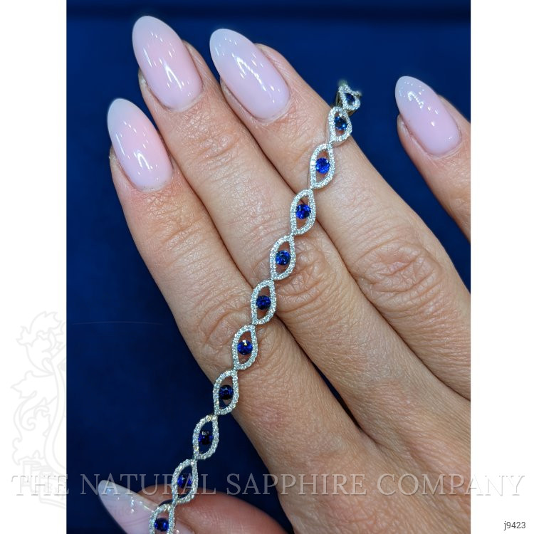 1.91 Ct.Tw. Blue Sapphire and Natural Diamond Pave Bracelet, 18K White Gold