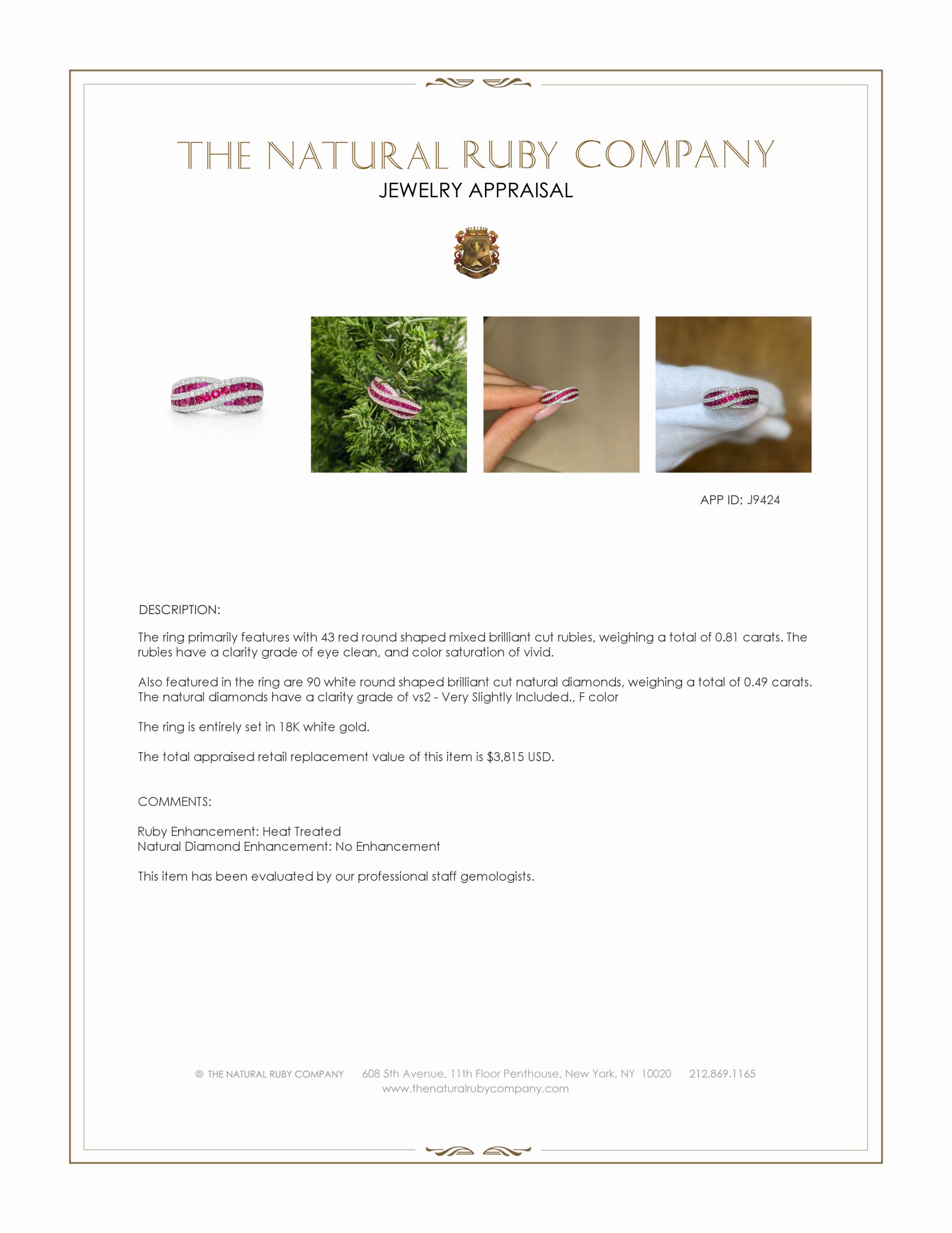 0.81 Ct. Ruby and Natural Diamond Pave Ring, 18K White Gold