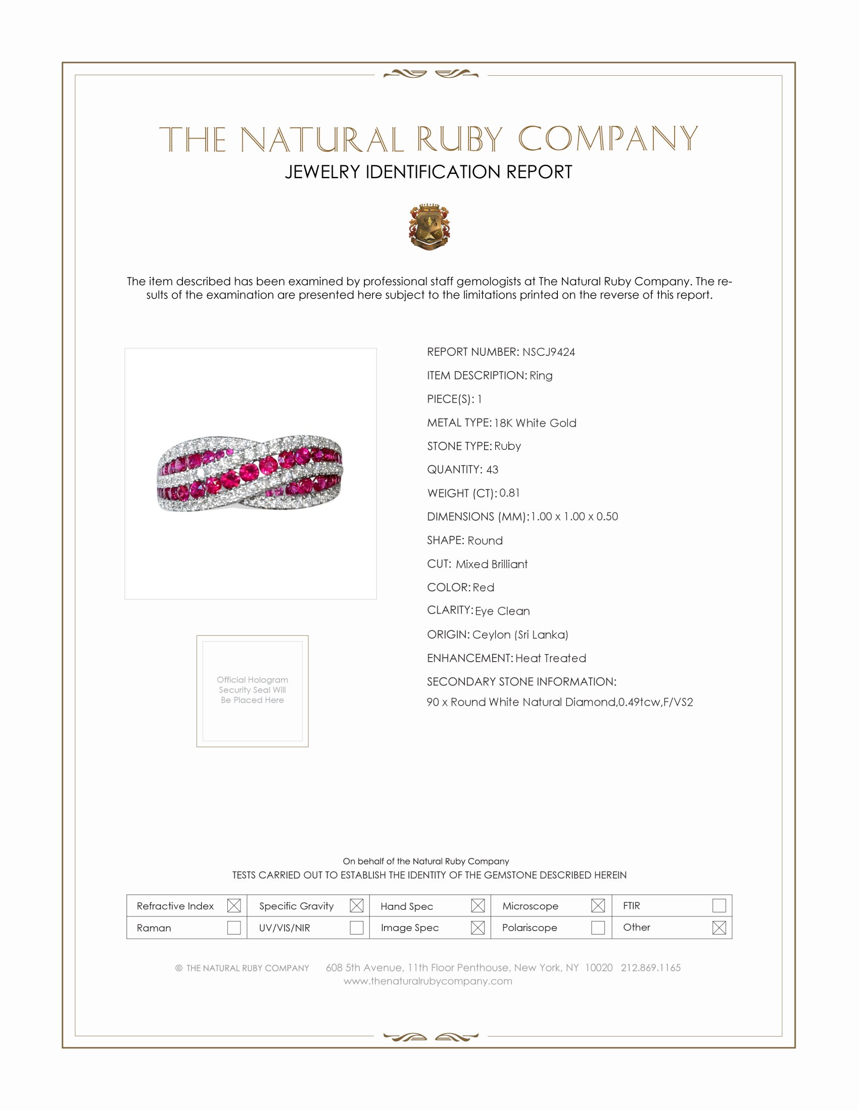 0.81 Ct. Ruby and Natural Diamond Pave Ring, 18K White Gold