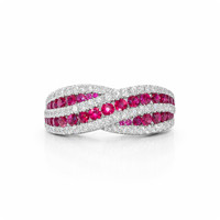 0.81 Ct. Ruby and Natural Diamond Pave Ring, 18K White Gold Image