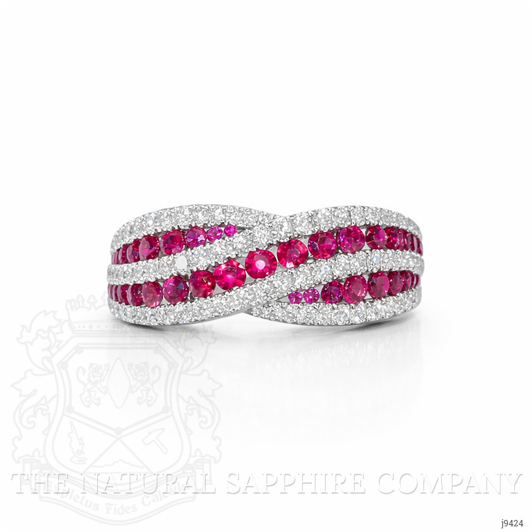 0.81 Ct. Ruby and Natural Diamond Pave Ring, 18K White Gold