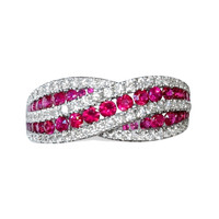 0.81 Ct. Ruby Natural Diamond Pave Ring, 18K White Gold Image