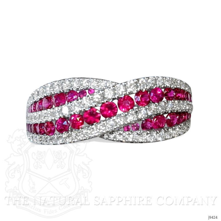 0.81 Ct. Ruby Natural Diamond Pave Ring, 18K White Gold