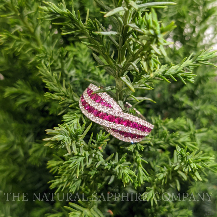 0.81 Ct. Ruby Natural Diamond Pave Ring, 18K White Gold