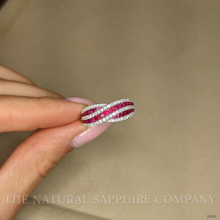 0.81 Ct. Ruby Natural Diamond Pave Ring, 18K White Gold