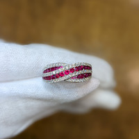 0.81 Ct. Ruby Natural Diamond Pave Ring, 18K White Gold Image