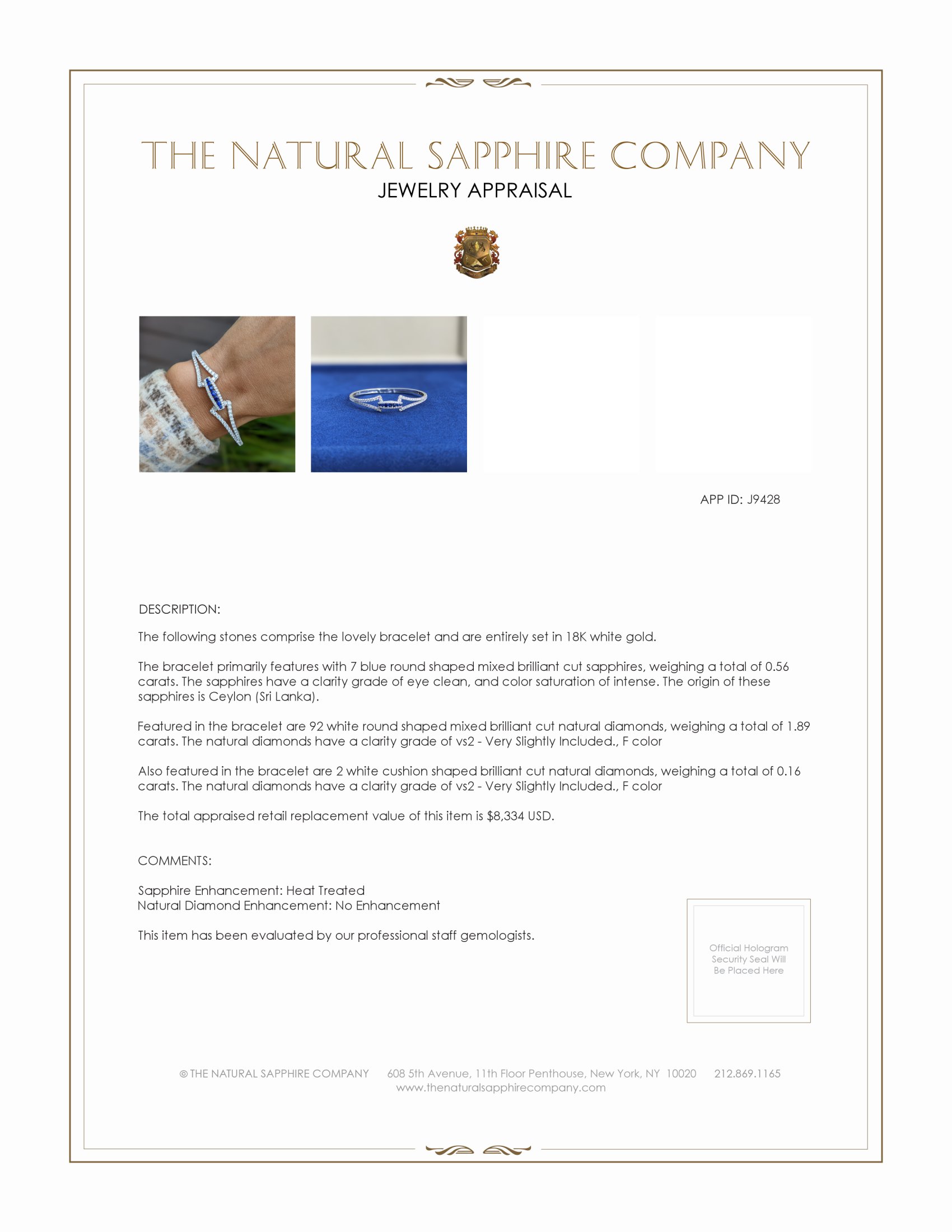 0.56 Ct.Tw. Blue Sapphire and Natural Diamond Pave Bracelet, 18K White Gold