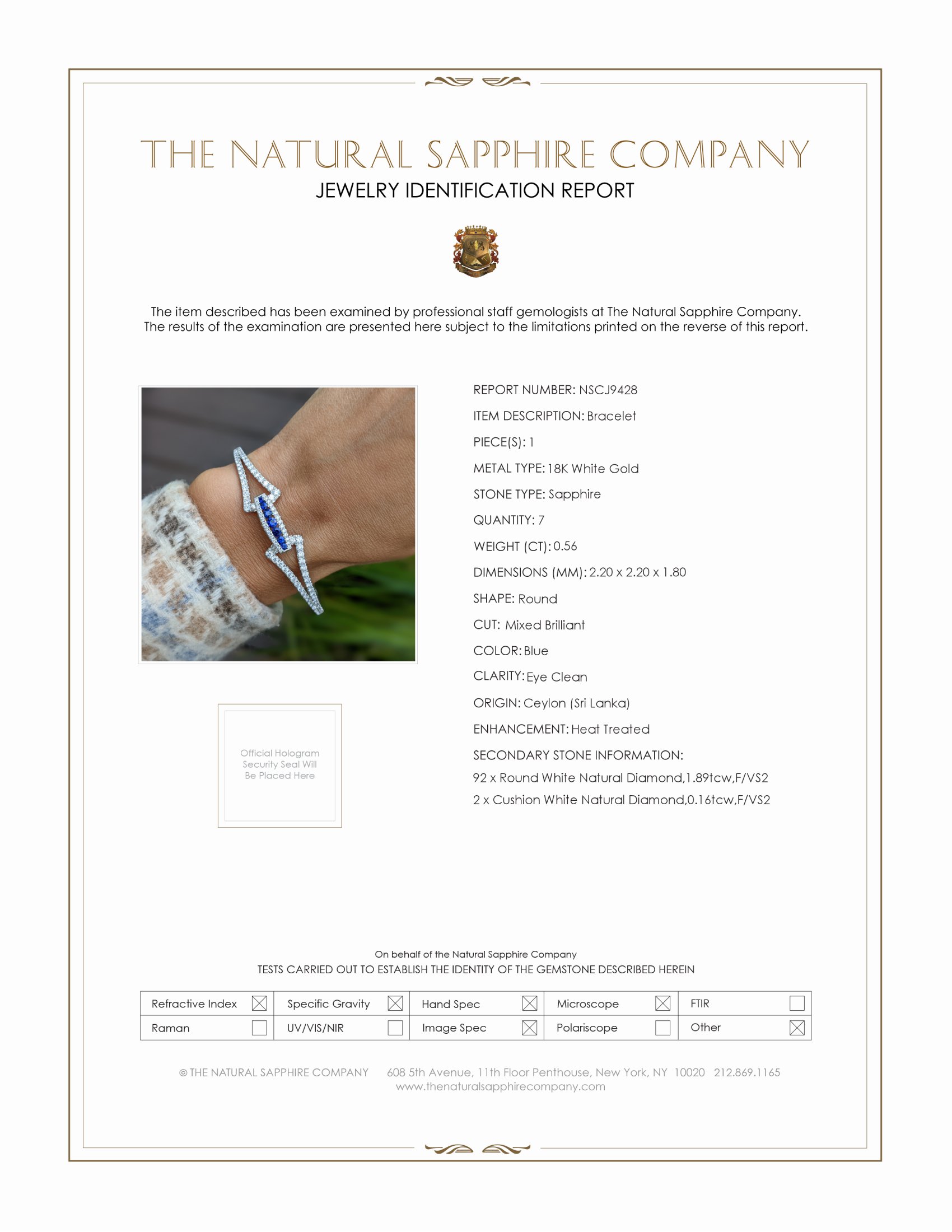 0.56 Ct.Tw. Blue Sapphire and Natural Diamond Pave Bracelet, 18K White Gold