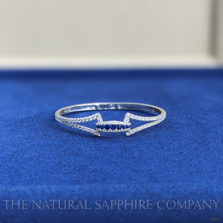 0.56 Ct.Tw. Blue Sapphire and Natural Diamond Pave Bracelet, 18K White Gold
