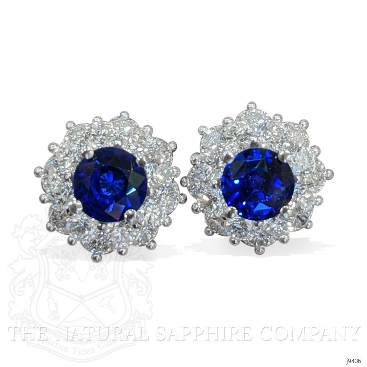 2.01 Ct.Tw. Blue Sapphire and Natural Diamond Halo Earrings, 18K White Gold