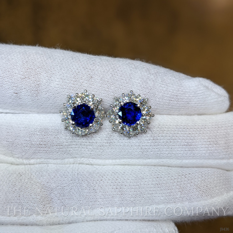 2.01 Ct.Tw. Blue Sapphire and Natural Diamond Halo Earrings, 18K White Gold