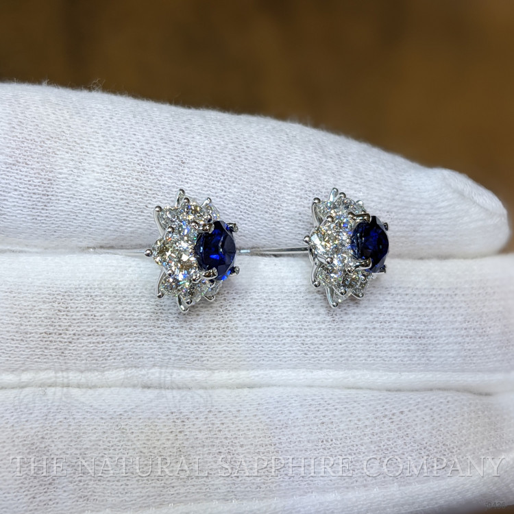 2.01 Ct.Tw. Blue Sapphire and Natural Diamond Halo Earrings, 18K White Gold