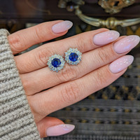 2.01&nbsp;Ct.Tw.Total Carat Weight Blue Sapphire and Natural Diamond Halo Earrings, 18K White Gold Image