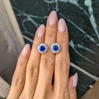 2.01 Ct.Tw.Total Carat Weight Blue Sapphire and Natural Diamond Studs Earrings, 18K White Gold Life Style