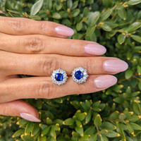 2.01 Ct.Tw.Total Carat Weight Blue Sapphire and Natural Diamond Studs Earrings, 18K White Gold Life Style