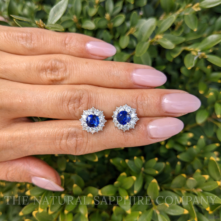 2.01 Ct.Tw. Blue Sapphire and Natural Diamond Studs Earrings, 18K White Gold