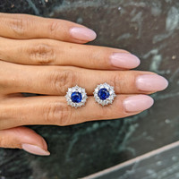 2.01&nbsp;Ct.Tw.Total Carat Weight Blue Sapphire and Natural Diamond Studs Earrings, 18K White Gold Life Style