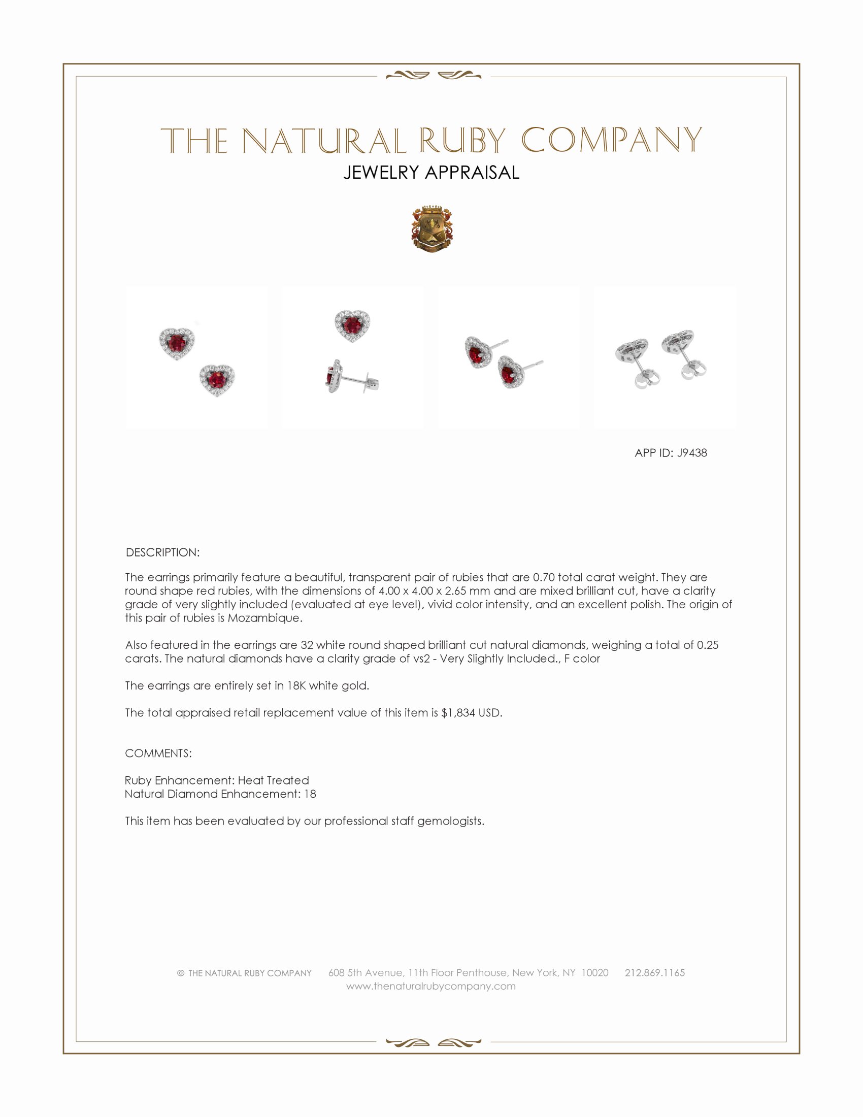 0.70 Ct.Tw. Ruby and Natural Diamond Studs Earrings, 18K White Gold