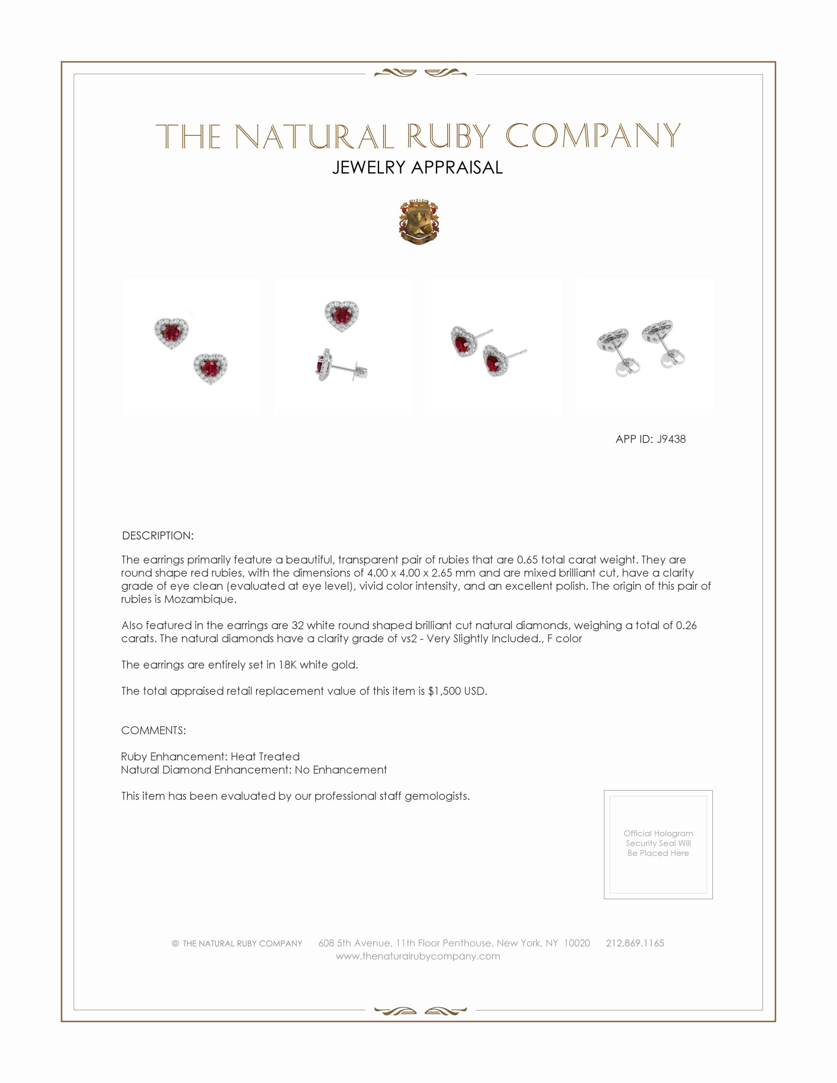 0.65 Ct.Tw. Ruby Natural Diamond Accent Stones Earrings, 18K White Gold