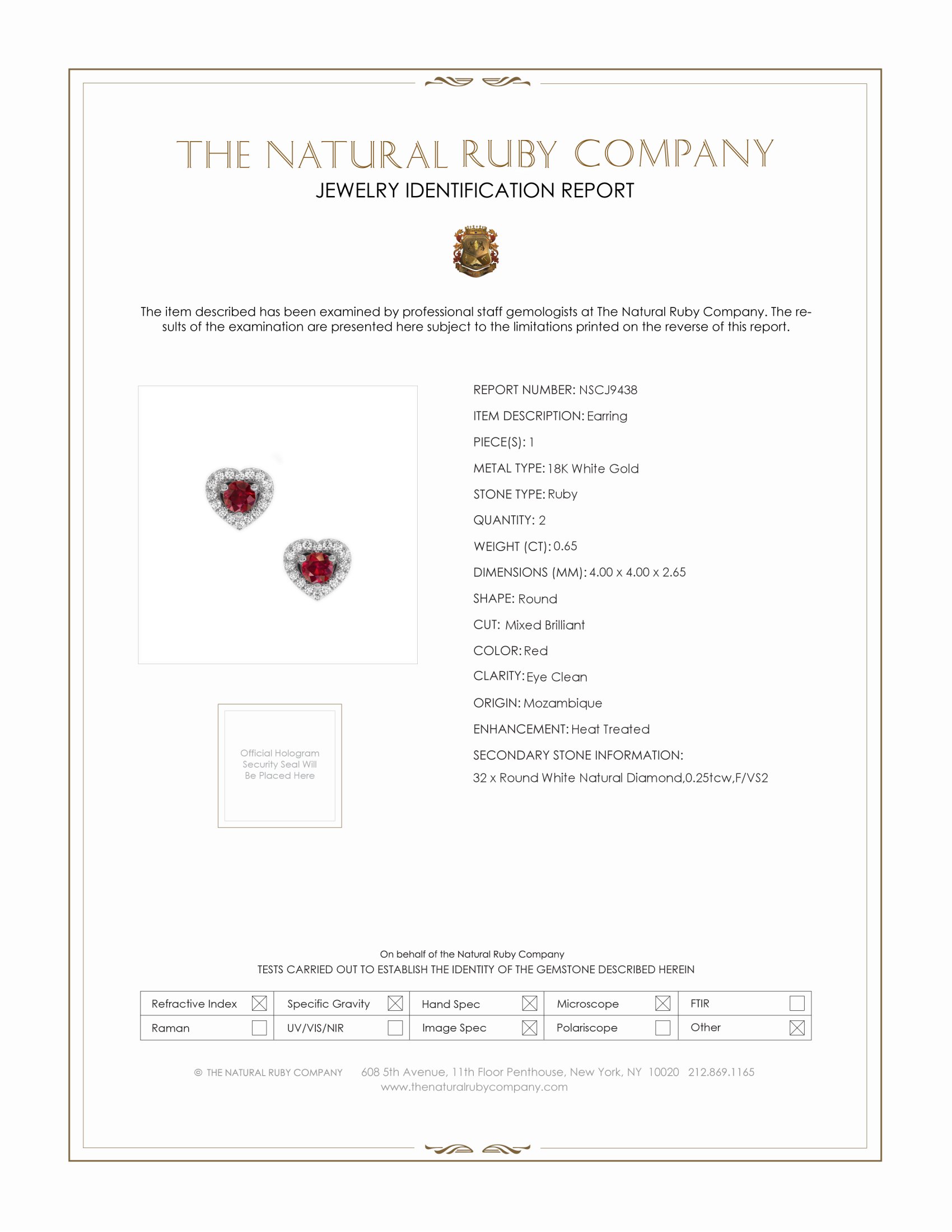 0.65 Ct.Tw. Ruby Natural Diamond Accent Stones Earrings, 18K White Gold