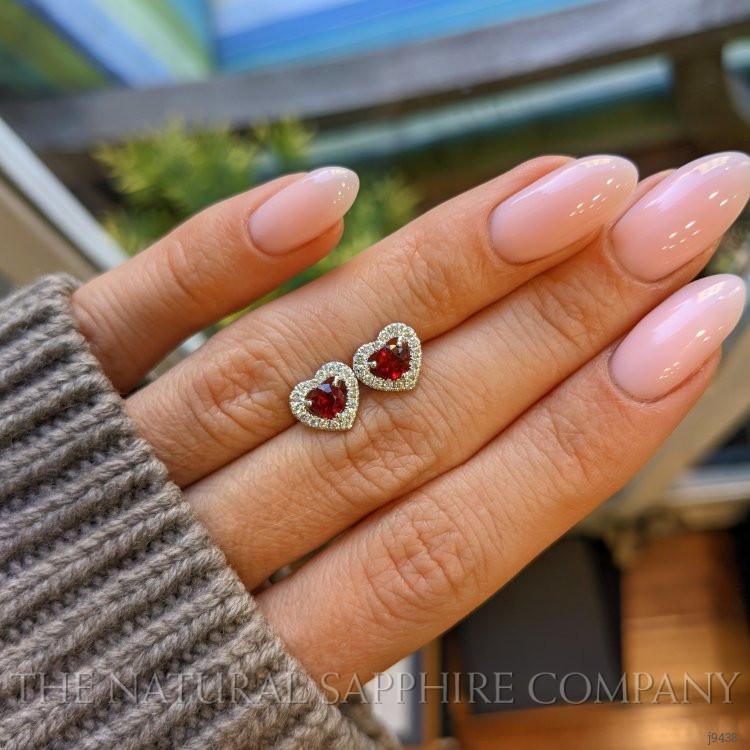 0.65 Ct.Tw. Ruby Natural Diamond Accent Stones Earrings, 18K White Gold