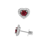 0.65 Ct.Tw. Ruby Natural Diamond Accent Stones Earrings, 18K White Gold Image