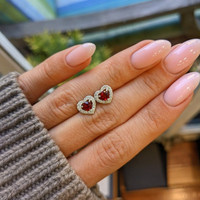 0.65 Ct.Tw. Ruby Natural Diamond Accent Stones Earrings, 18K White Gold Life Style