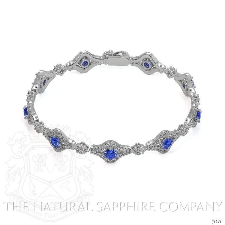 2.81 Ct.Tw. Blue Sapphire and Natural Diamond Pave Bracelet, 18K White Gold