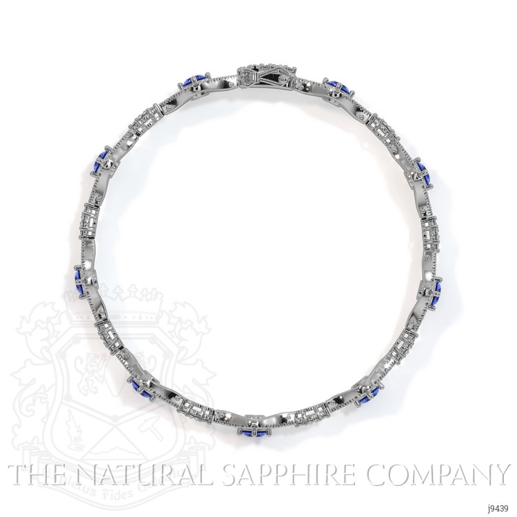 2.81 Ct.Tw. Blue Sapphire and Natural Diamond Pave Bracelet, 18K White Gold