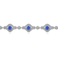 2.81 Ct.Tw. Blue Sapphire and Natural Diamond Pave Bracelet, 18K White Gold Image
