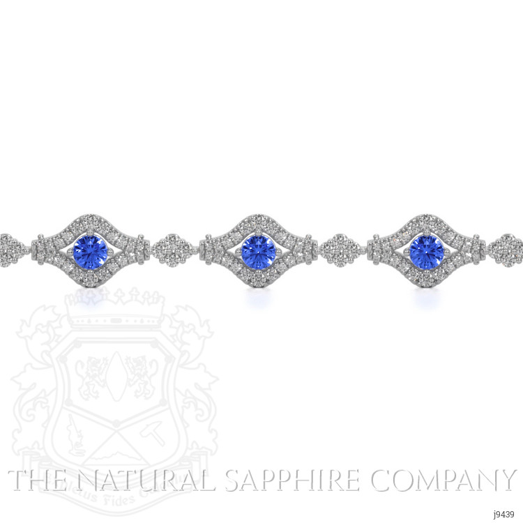 2.81 Ct.Tw. Blue Sapphire and Natural Diamond Pave Bracelet, 18K White Gold