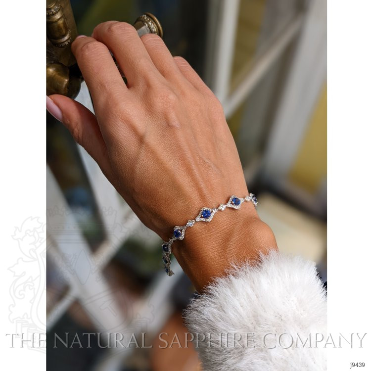 2.81 Ct.Tw. Blue Sapphire and Natural Diamond Pave Bracelet, 18K White Gold