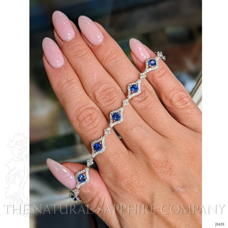 2.81 Ct.Tw. Blue Sapphire and Natural Diamond Pave Bracelet, 18K White Gold