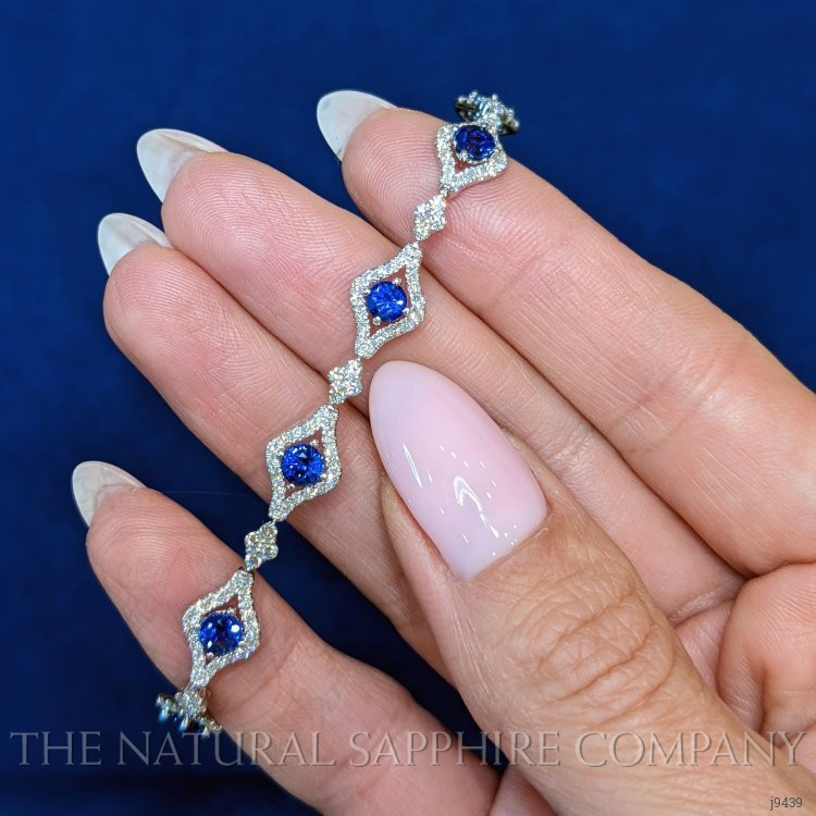 2.81 Ct.Tw. Blue Sapphire and Natural Diamond Pave Bracelet, 18K White Gold