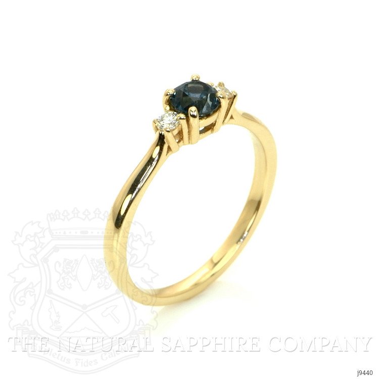 0.47 Ct. Greyish Blue Sapphire and Natural Diamond Three Stone Ring, 14K Yellow Gold