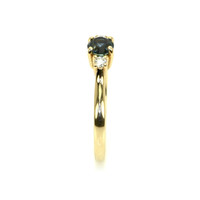 0.47 Ct. Greyish Blue Sapphire and Natural Diamond Three Stone Ring, 14K Yellow Gold Image
