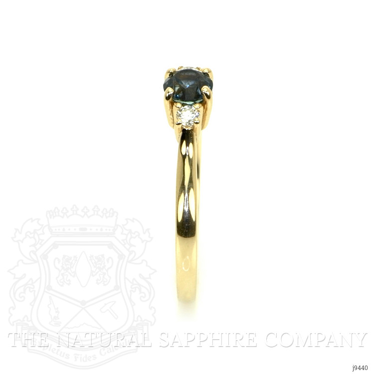 0.47 Ct. Greyish Blue Sapphire and Natural Diamond Three Stone Ring, 14K Yellow Gold