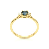 0.47 Ct. Greyish Blue Sapphire and Natural Diamond Three Stone Ring, 14K Yellow Gold Image
