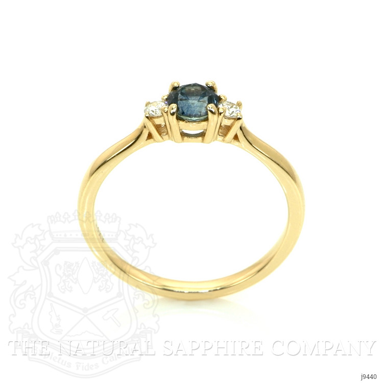 0.47 Ct. Greyish Blue Sapphire and Natural Diamond Three Stone Ring, 14K Yellow Gold