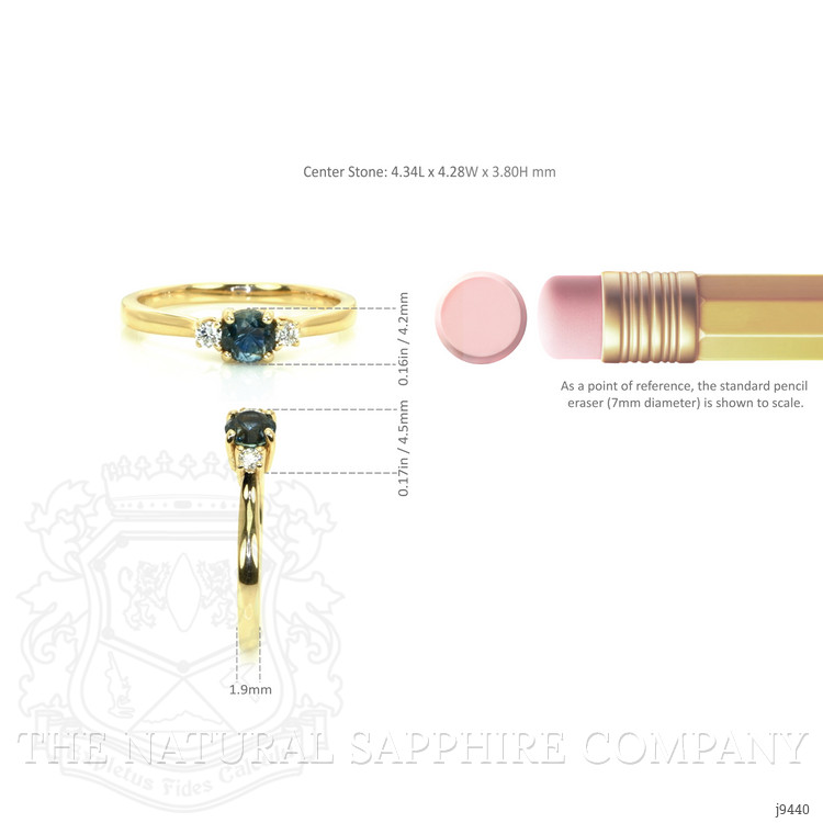 0.47 Ct. Greyish Blue Sapphire and Natural Diamond Three Stone Ring, 14K Yellow Gold